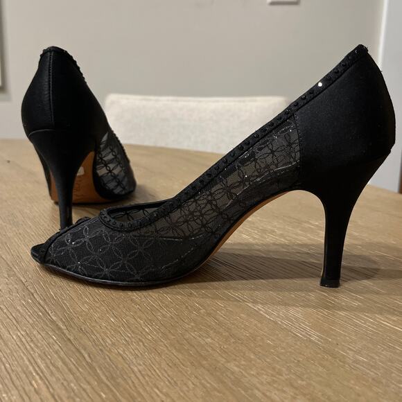Nina Shoes Womens 7.5 M Dress Peep Toe Stiletto Heels Pump Slip On Black Mesh - Picture 5 of 6